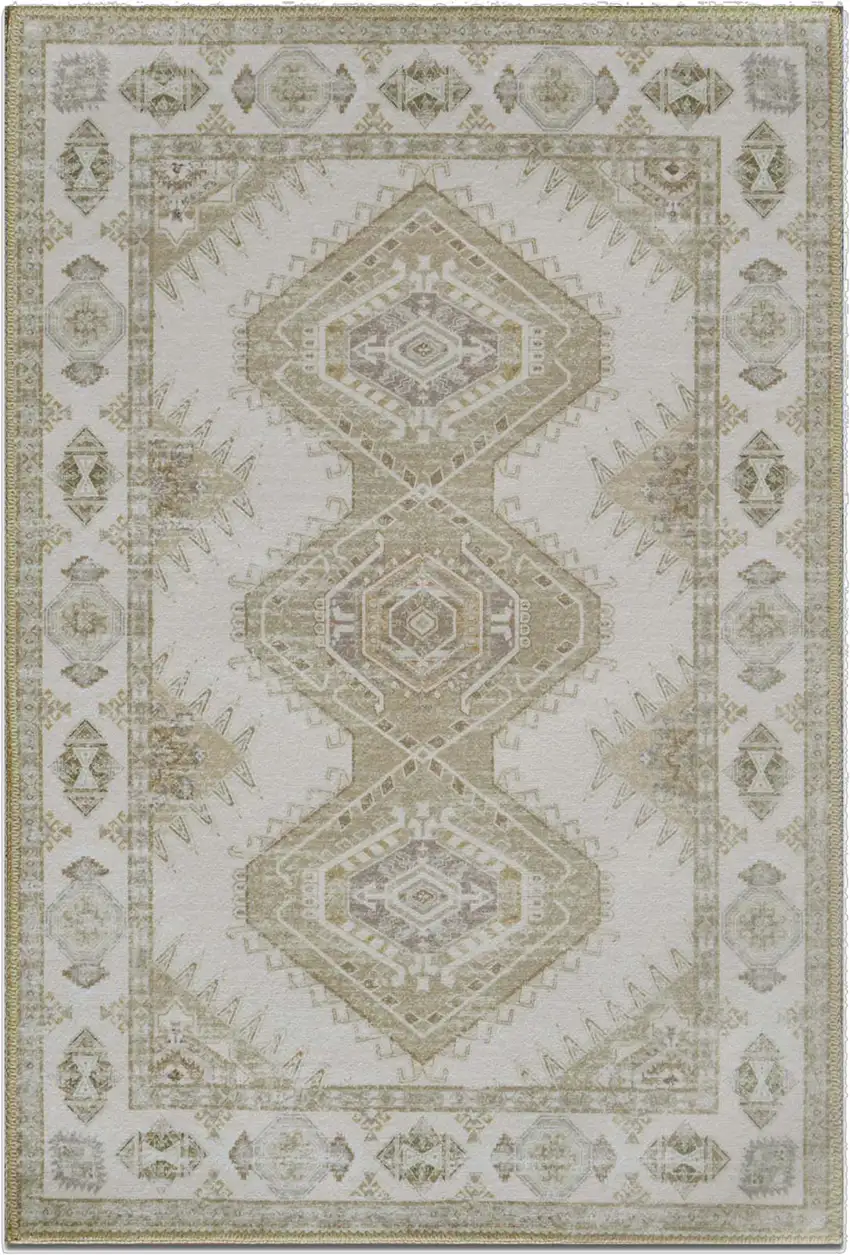 Green And Ivory Southwestern Washable Area Rug Photo 4