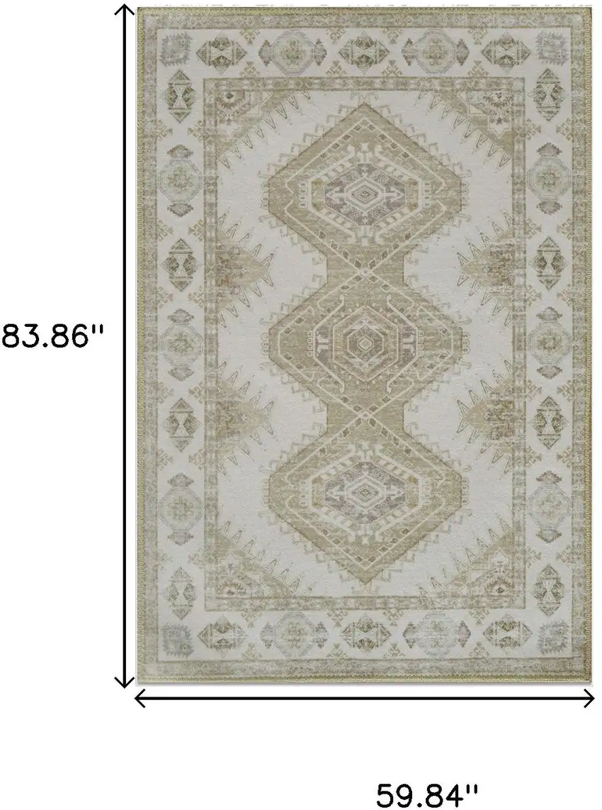 Green And Ivory Southwestern Washable Area Rug Photo 9
