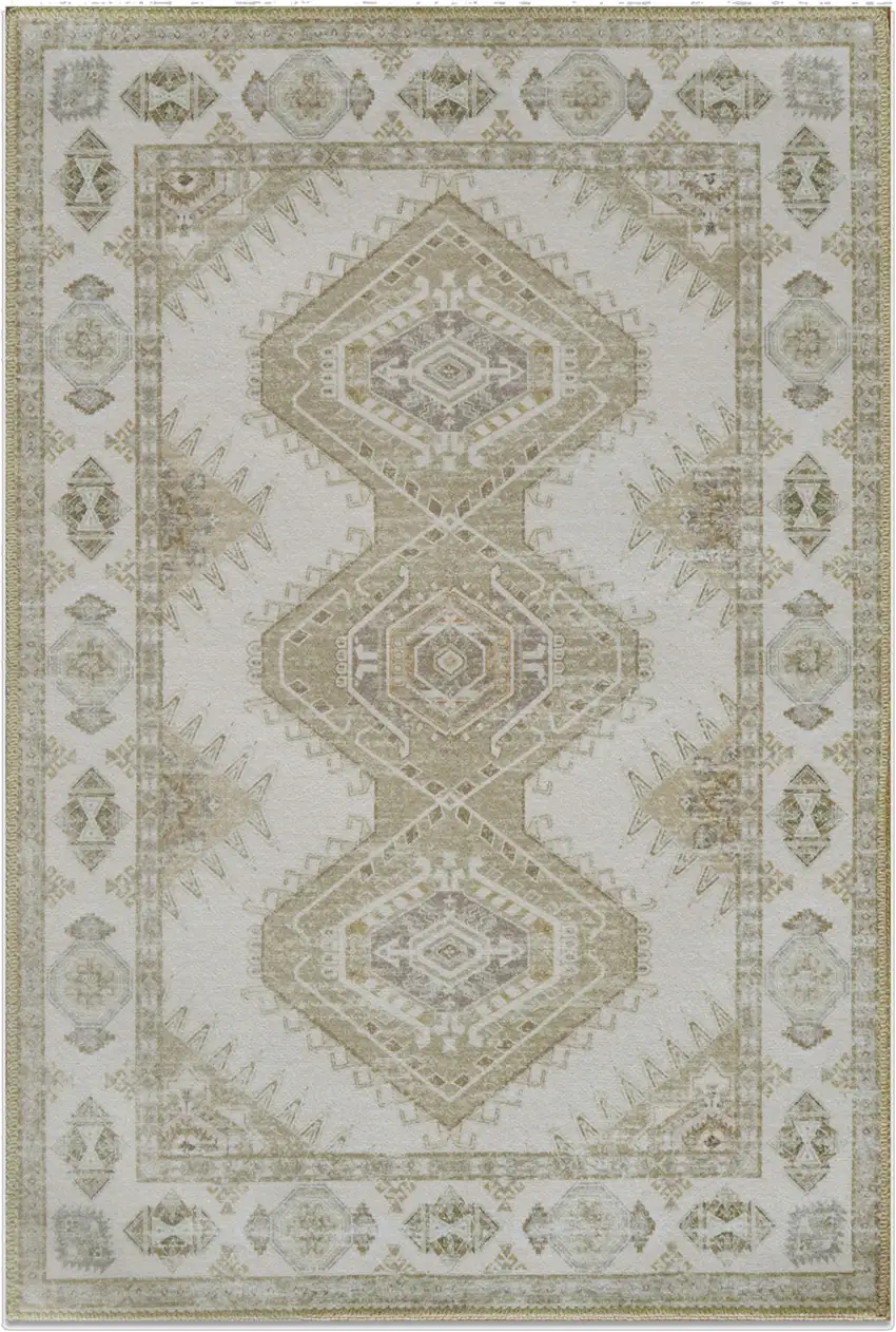 Green And Ivory Southwestern Washable Area Rug Photo 2