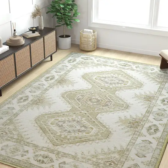 Green And Ivory Southwestern Washable Area Rug Photo 3