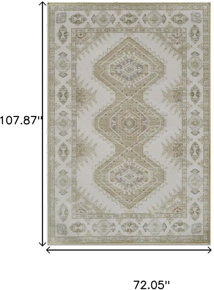 Green And Ivory Southwestern Washable Area Rug Photo 9