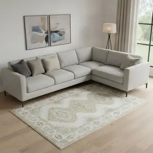 Photo of Green And Ivory Southwestern Washable Area Rug