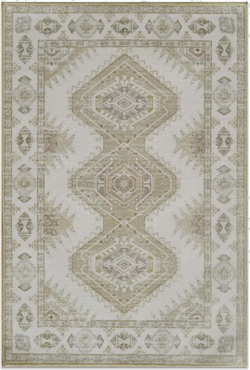 Green And Ivory Southwestern Washable Area Rug Photo 2