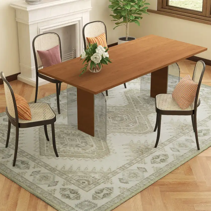 Green And Ivory Southwestern Washable Area Rug Photo 6