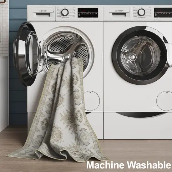 Green And Ivory Southwestern Washable Area Rug Photo 5