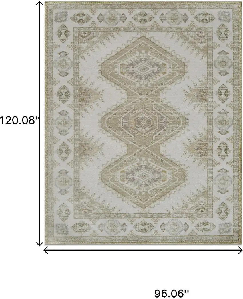 Green And Ivory Southwestern Washable Area Rug Photo 9