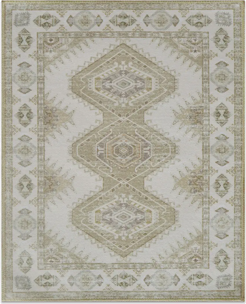 Green And Ivory Southwestern Washable Area Rug Photo 2