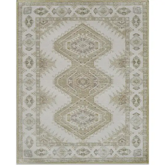 Green And Ivory Southwestern Washable Area Rug Photo 2