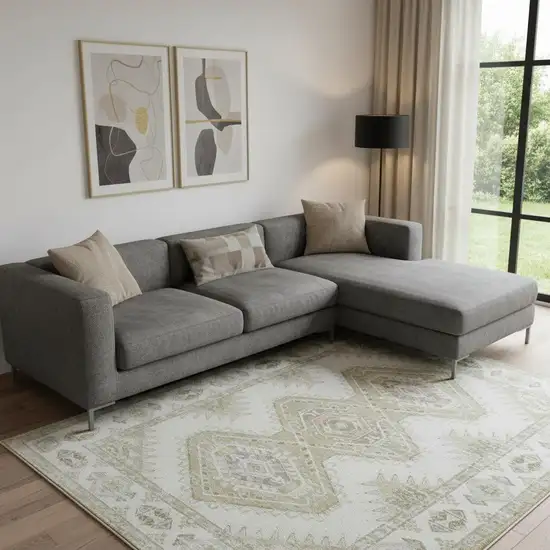 Green And Ivory Southwestern Washable Area Rug Photo 1