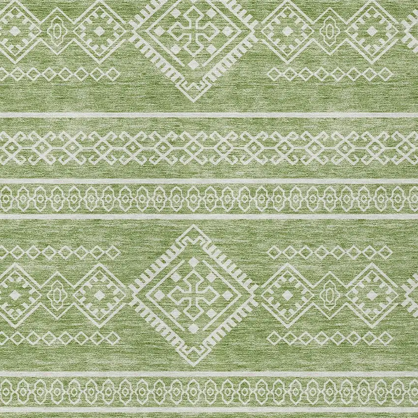Green And Ivory Southwestern Washable Indoor Outdoor Area Rug Photo 5