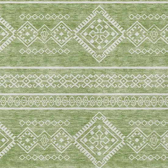 Green And Ivory Southwestern Washable Indoor Outdoor Area Rug Photo 5