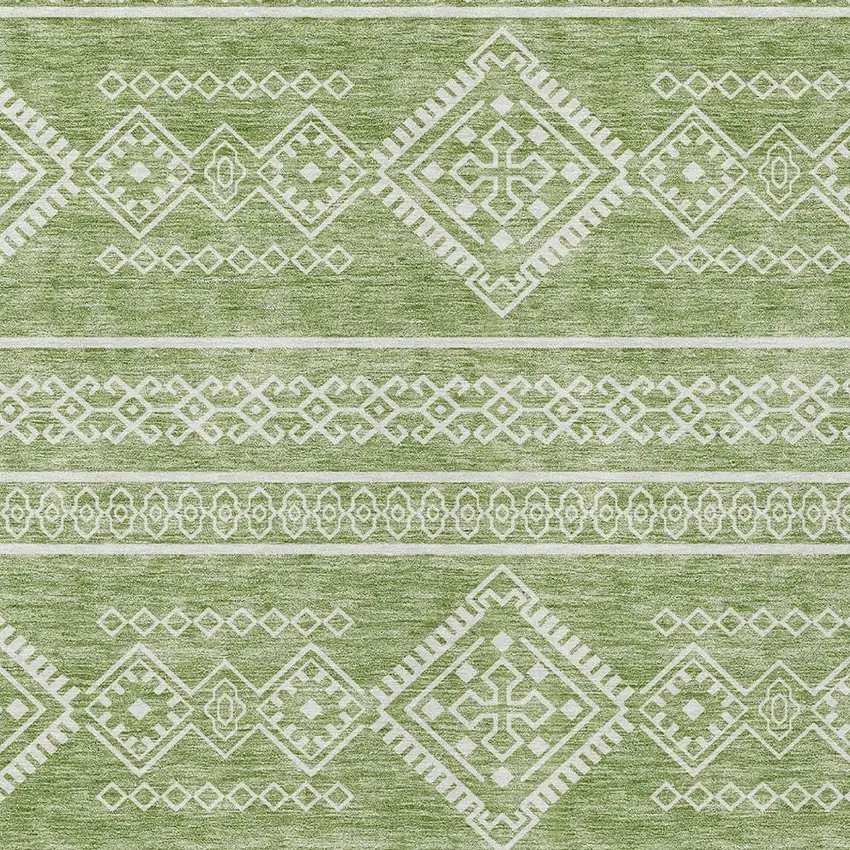 Green And Ivory Southwestern Washable Indoor Outdoor Area Rug Photo 5
