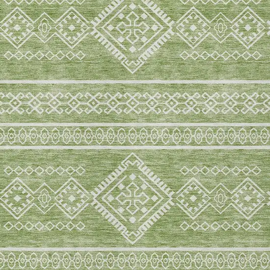 Green And Ivory Southwestern Washable Indoor Outdoor Area Rug Photo 5