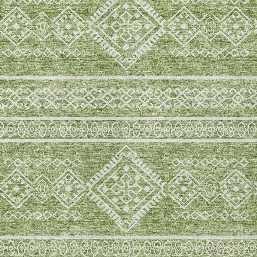Green And Ivory Southwestern Washable Indoor Outdoor Area Rug Photo 5