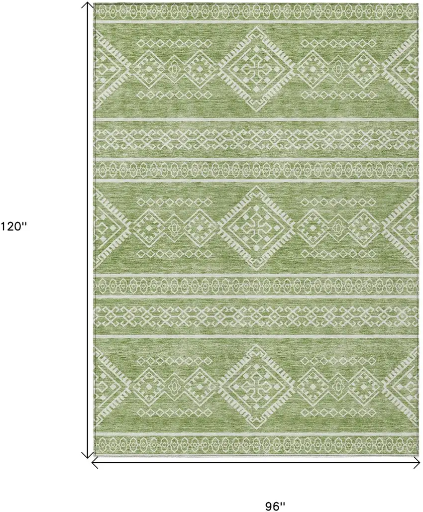 Green And Ivory Southwestern Washable Indoor Outdoor Area Rug Photo 3