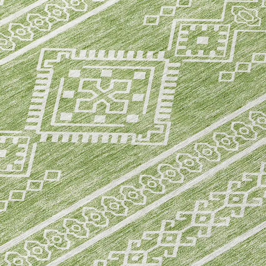 Green And Ivory Southwestern Washable Indoor Outdoor Area Rug Photo 6