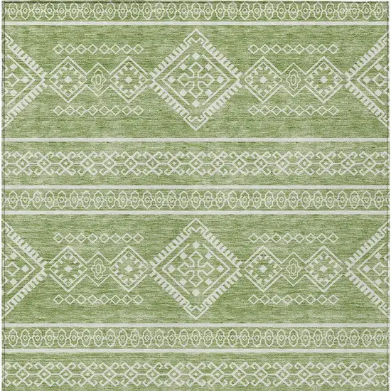Green And Ivory Southwestern Washable Indoor Outdoor Area Rug Photo 7