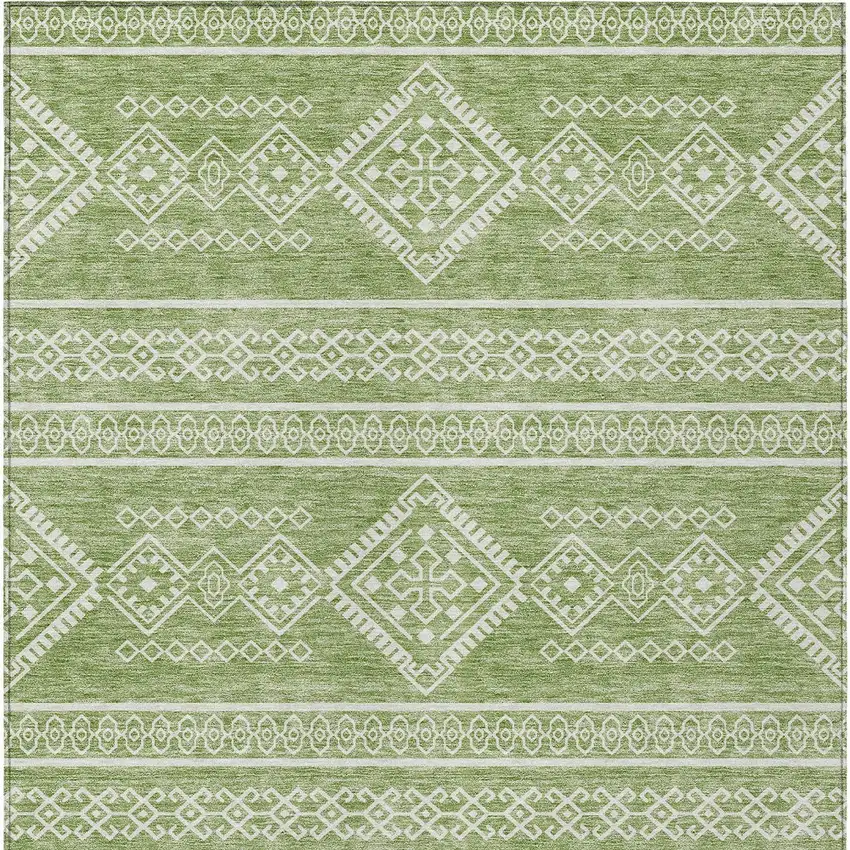Green And Ivory Southwestern Washable Indoor Outdoor Area Rug Photo 7