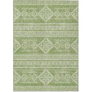 Photo of Green And Ivory Southwestern Washable Indoor Outdoor Area Rug