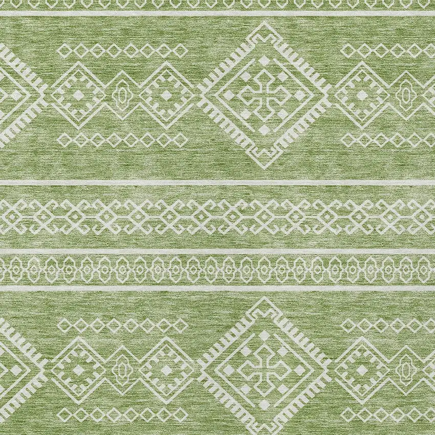 Green And Ivory Southwestern Washable Indoor Outdoor Area Rug Photo 5