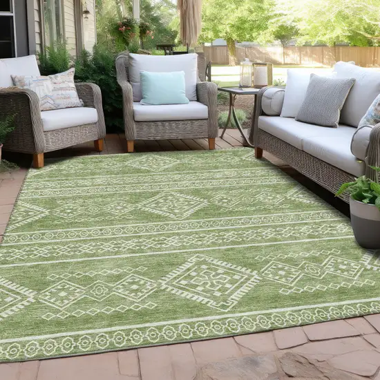 Green And Ivory Southwestern Washable Indoor Outdoor Area Rug Photo 8