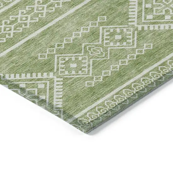 Green And Ivory Southwestern Washable Indoor Outdoor Area Rug Photo 4