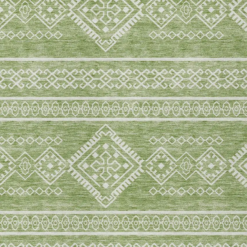 Green And Ivory Southwestern Washable Indoor Outdoor Area Rug Photo 5