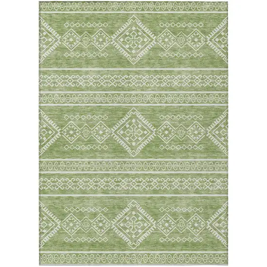 Green And Ivory Southwestern Washable Indoor Outdoor Area Rug Photo 2
