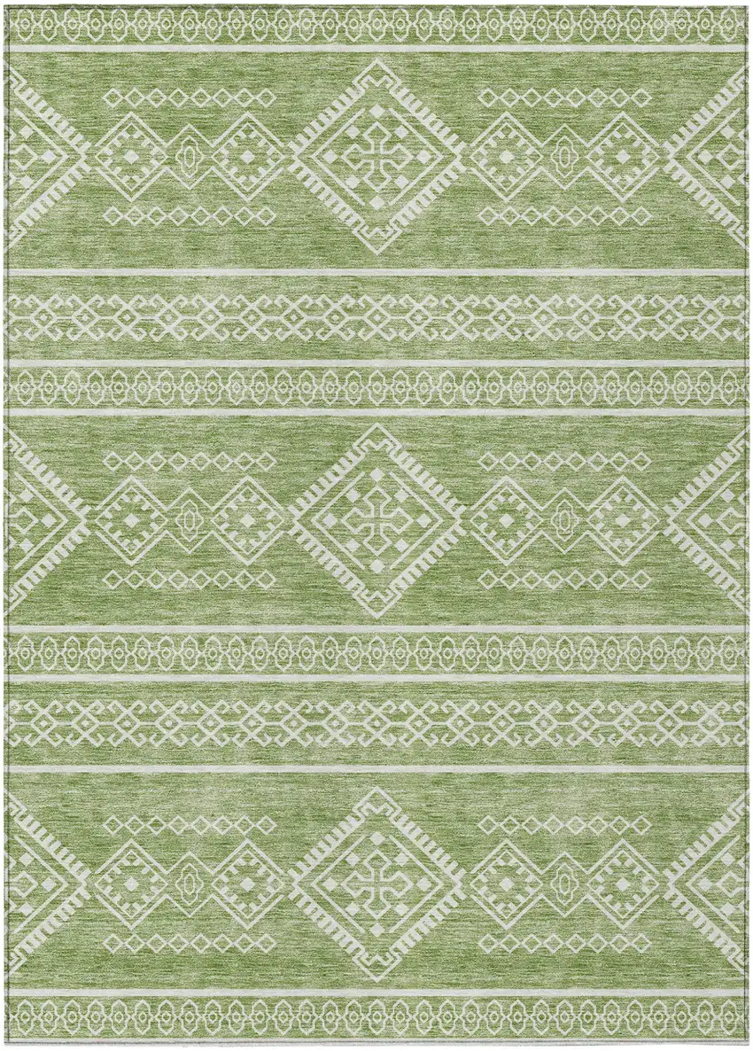 Green And Ivory Southwestern Washable Indoor Outdoor Area Rug Photo 2