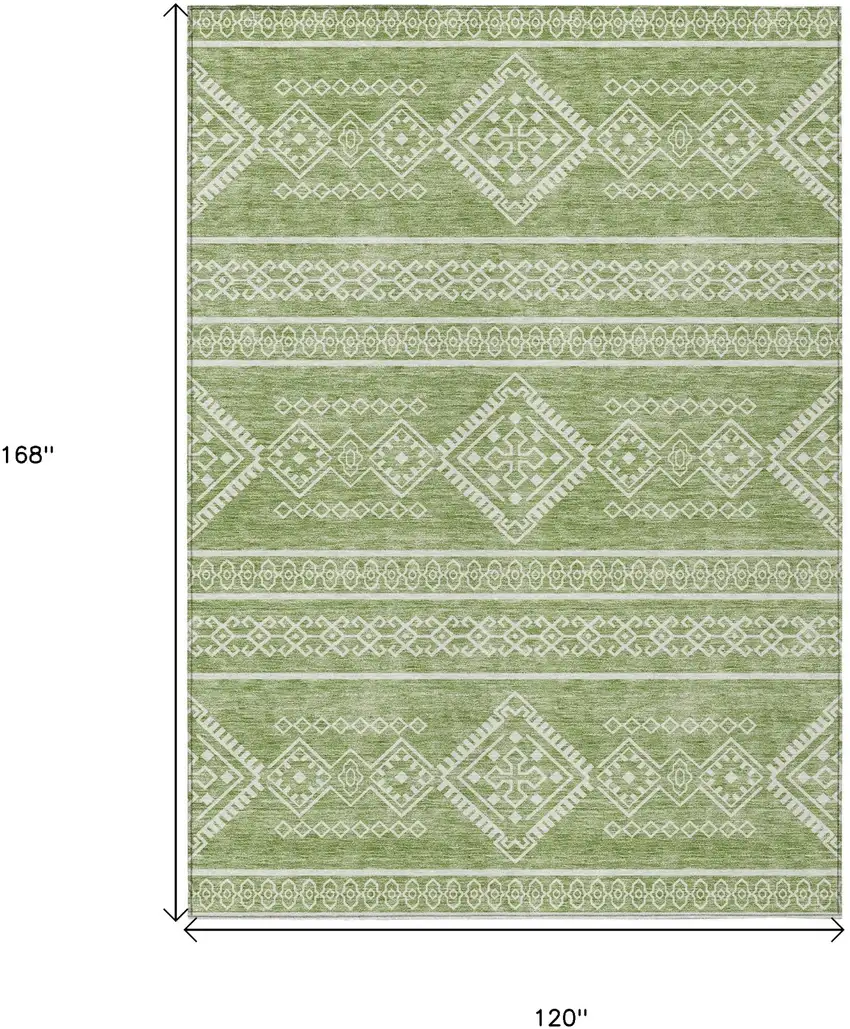 Green And Ivory Southwestern Washable Indoor Outdoor Area Rug Photo 3