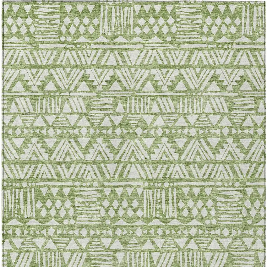 Green And Ivory Southwestern Washable Indoor Outdoor Area Rug Photo 6