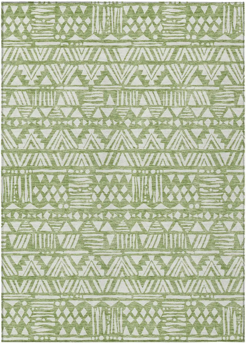 Green And Ivory Southwestern Washable Indoor Outdoor Area Rug Photo 2