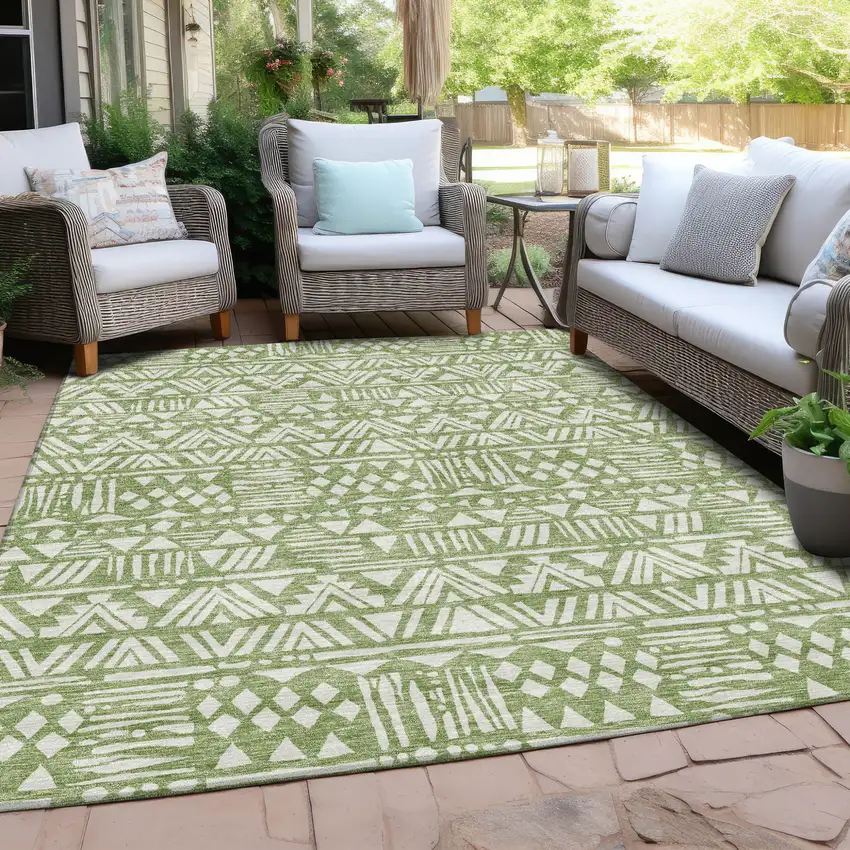 Green And Ivory Southwestern Washable Indoor Outdoor Area Rug Photo 7