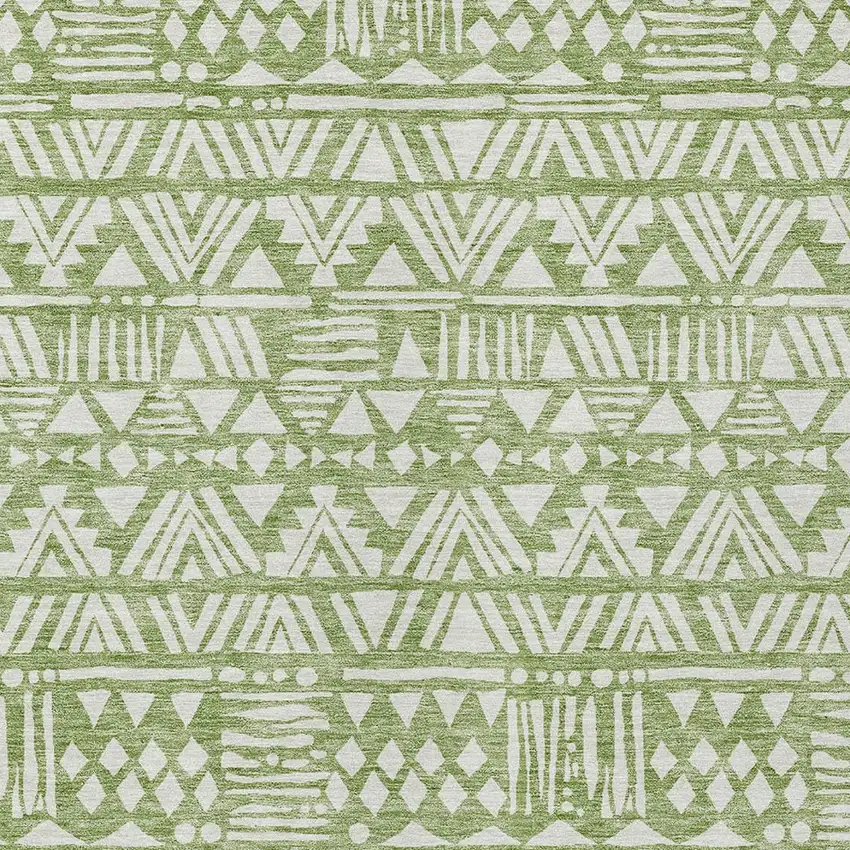 Green And Ivory Southwestern Washable Indoor Outdoor Area Rug Photo 5
