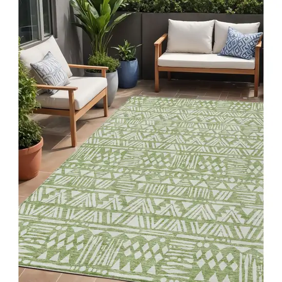 Green And Ivory Southwestern Washable Indoor Outdoor Area Rug Photo 1