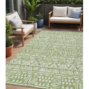 Photo of Green And Ivory Southwestern Washable Indoor Outdoor Area Rug