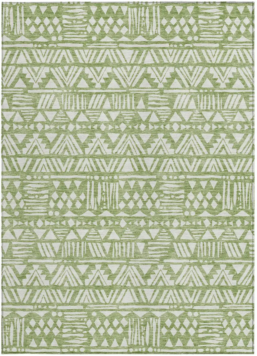 Green And Ivory Southwestern Washable Indoor Outdoor Area Rug Photo 5