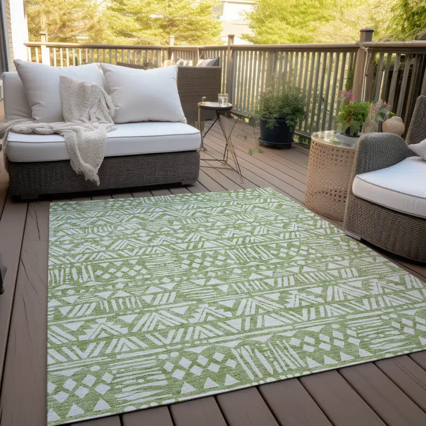 Green And Ivory Southwestern Washable Indoor Outdoor Area Rug Photo 9