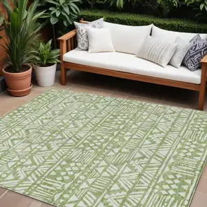 Photo of Green And Ivory Southwestern Washable Indoor Outdoor Area Rug