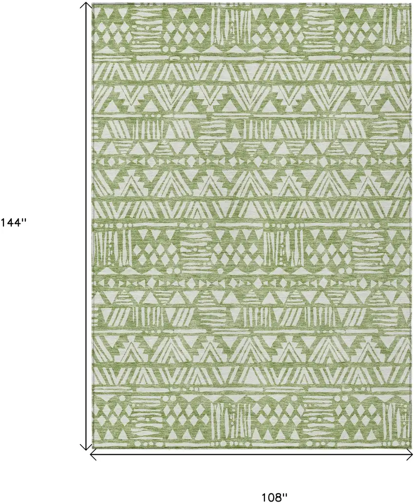 Green And Ivory Southwestern Washable Indoor Outdoor Area Rug Photo 3