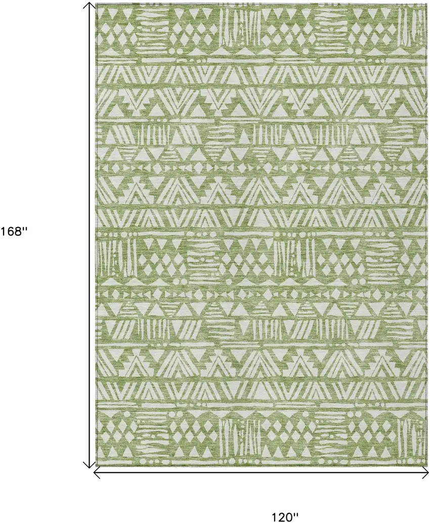 Green And Ivory Southwestern Washable Indoor Outdoor Area Rug Photo 3