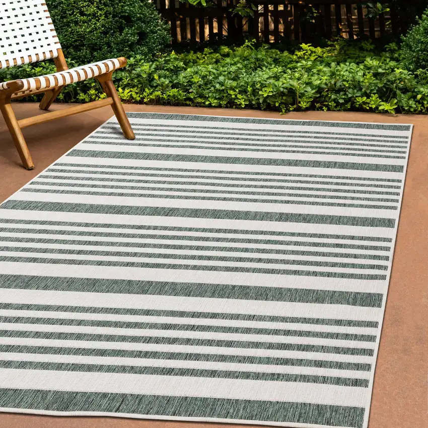 Green And Ivory Striped Area Rug Photo 6
