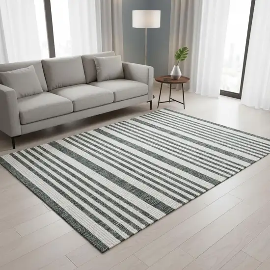 Green And Ivory Striped Area Rug Photo 1