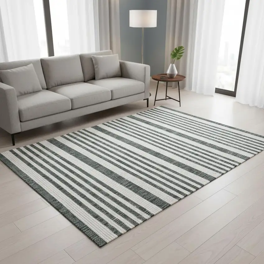 Green And Ivory Striped Area Rug Photo 1