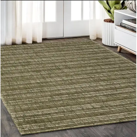Green And Ivory Striped Hand Tufted Area Rug Photo 1