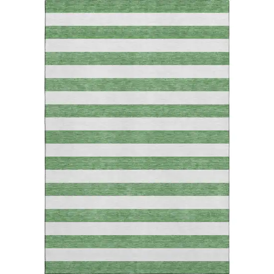 Green And Ivory Striped Washable Area Rug With UV Protection Photo 1