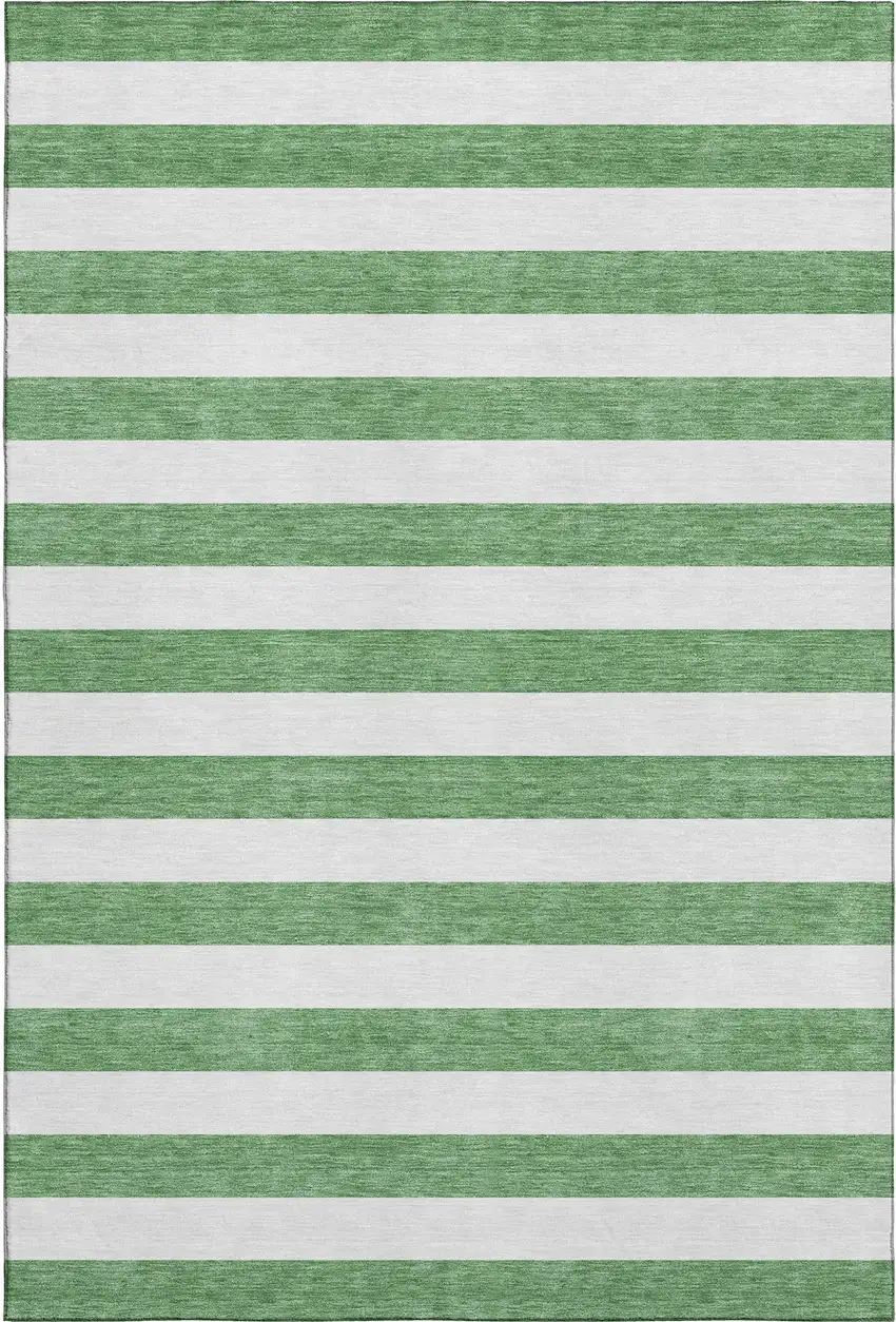 Green And Ivory Striped Washable Area Rug With UV Protection Photo 1