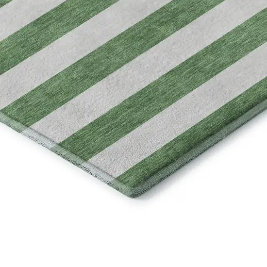 Green And Ivory Striped Washable Area Rug With UV Protection Photo 8