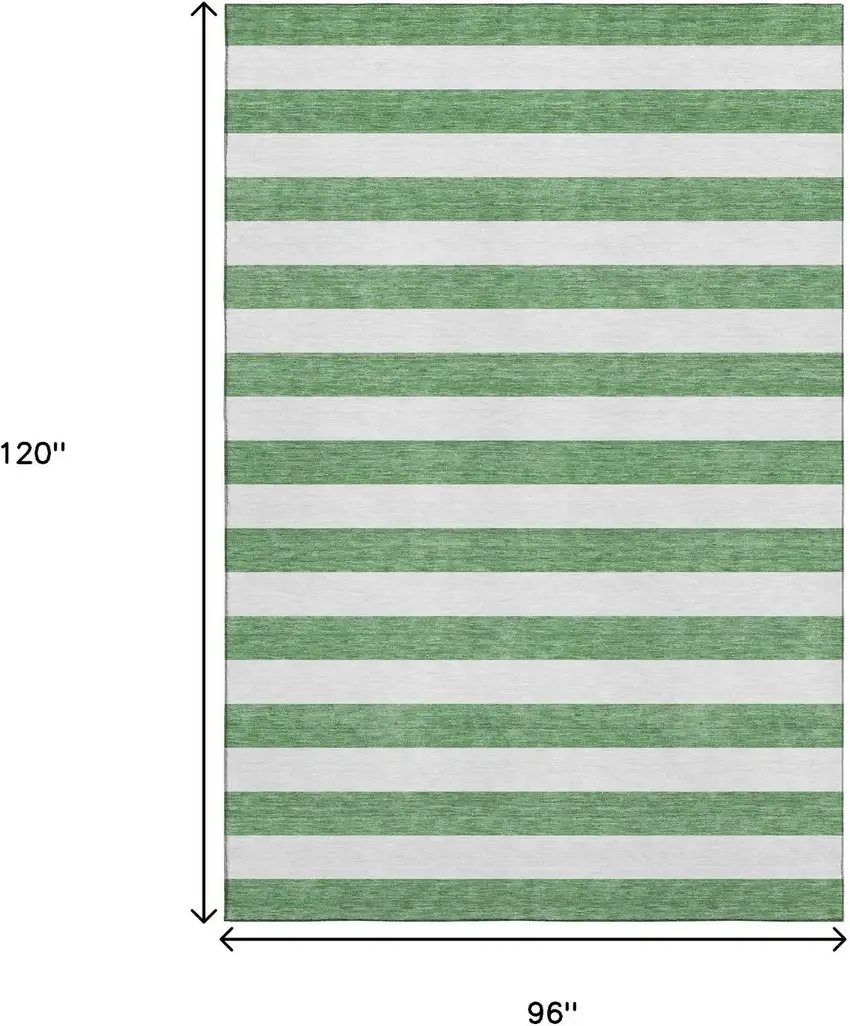 Green And Ivory Striped Washable Area Rug With UV Protection Photo 6