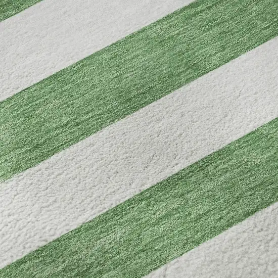 Green And Ivory Striped Washable Area Rug With UV Protection Photo 3